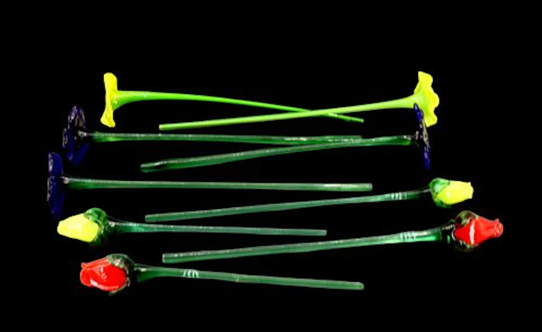 (9) Hand Blown Art Glass Flowers