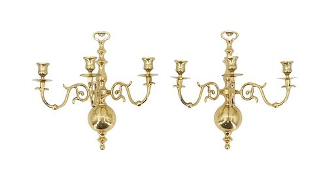 (2) Brass Wall-Mounted Candle Sconces
