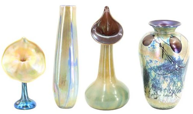 (4) Signed American Studio Art Glass Vases