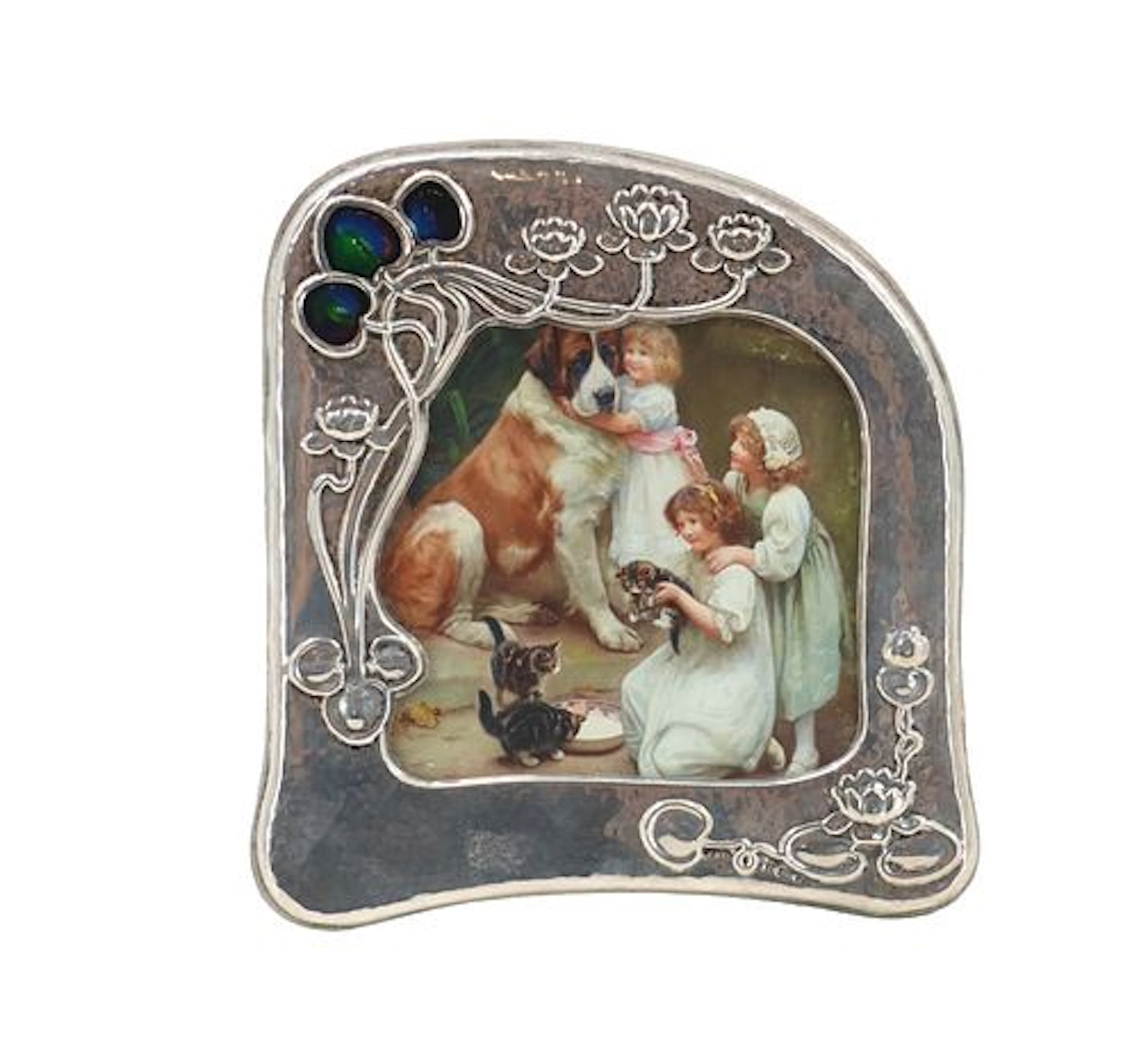 Art Nouveau Silverplated and Enamel Picture Frame