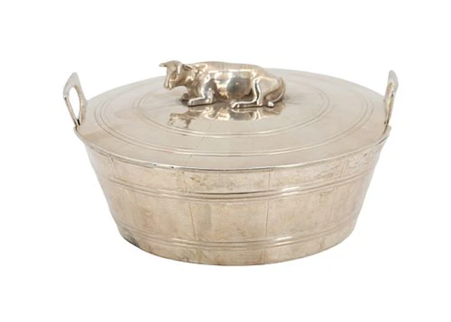 Antique English Sterling Silver Figural Cow Butter Dish and Cover - 15.985 ozt.