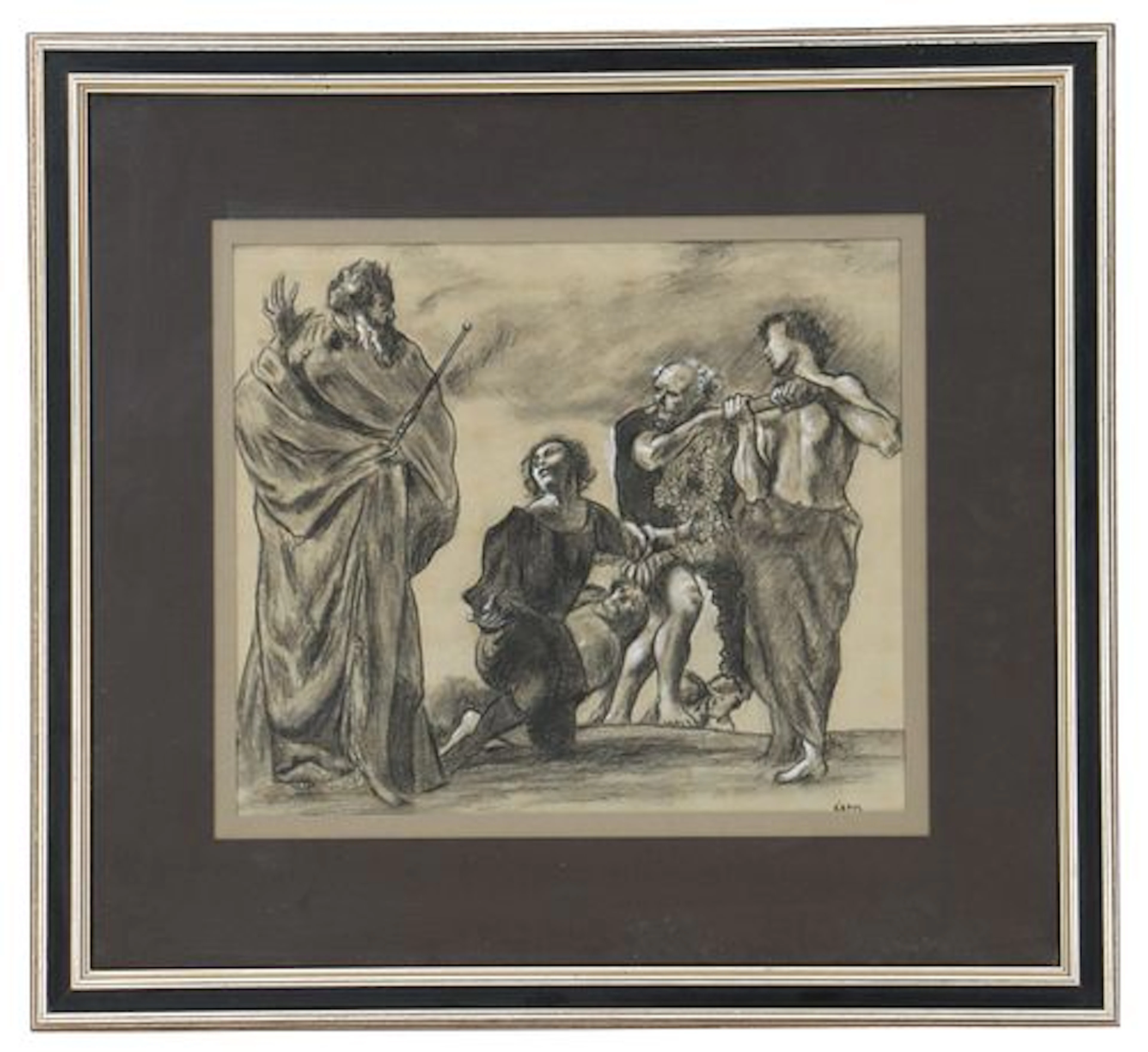 Georg Kraus (1737-1806) German, Charcoal on Paper, Biblical Narrative Drawing