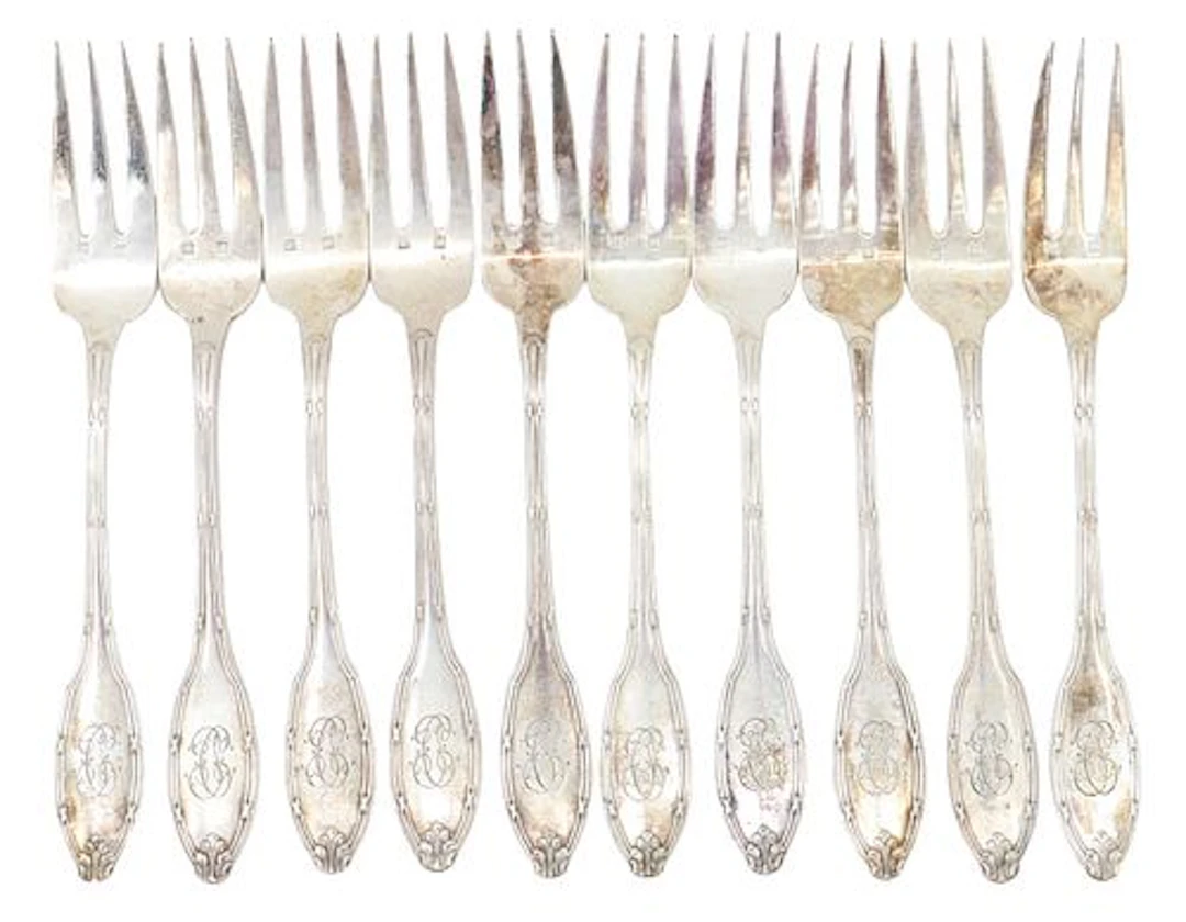 (10) Antique French Sterling Silver Pastry Forks - 10.220 ozt.