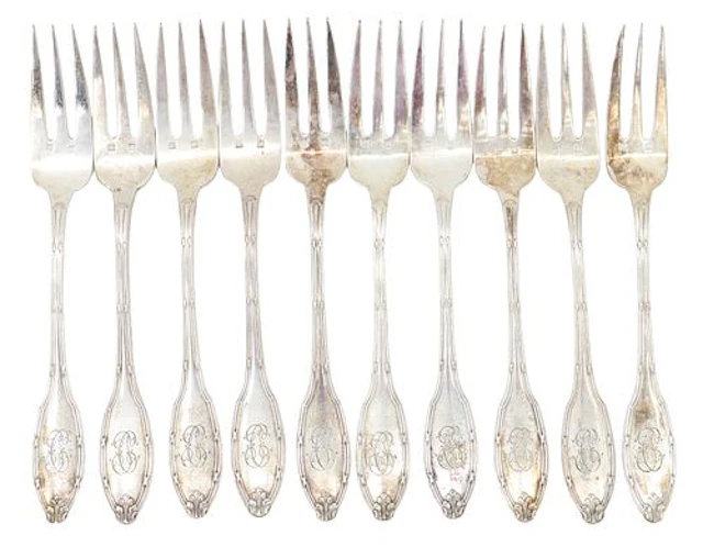(10) Antique French Sterling Silver Pastry Forks - 10.220 ozt.