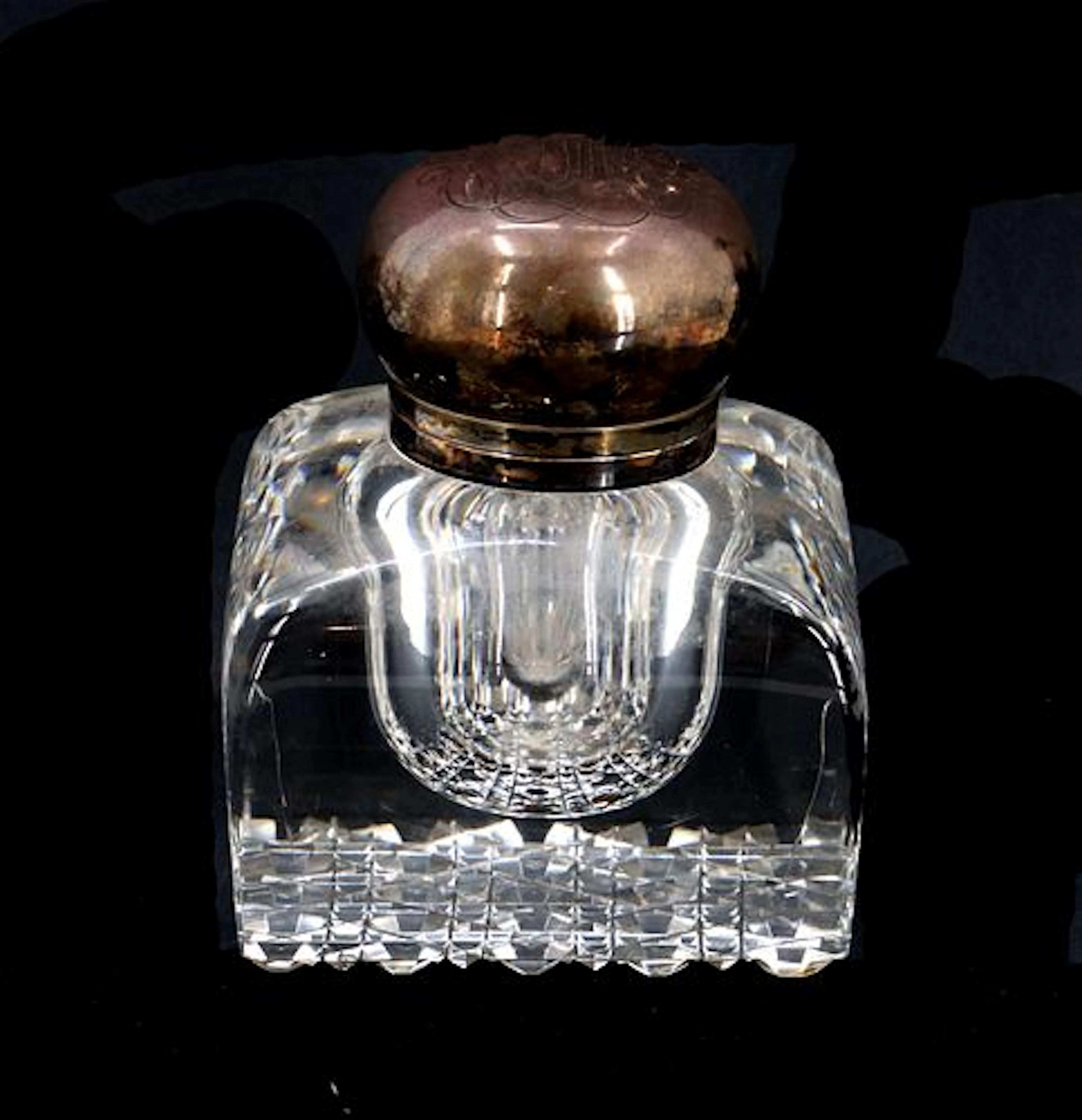 Vintage "Bishops Inkwell" Heavy Guage Cut Crystal Inkwell Owned by