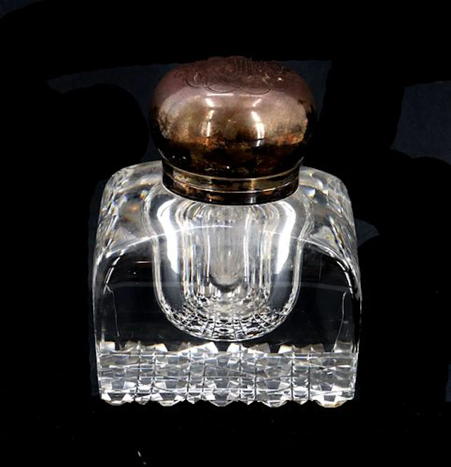 Vintage "Bishops Inkwell" Heavy Guage Cut Crystal Inkwell Owned by