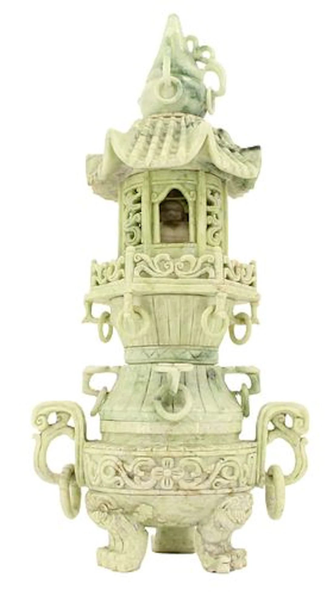 Chinese Carved Provincial Jade Two-Part Pagoda with Buddha - AS IS