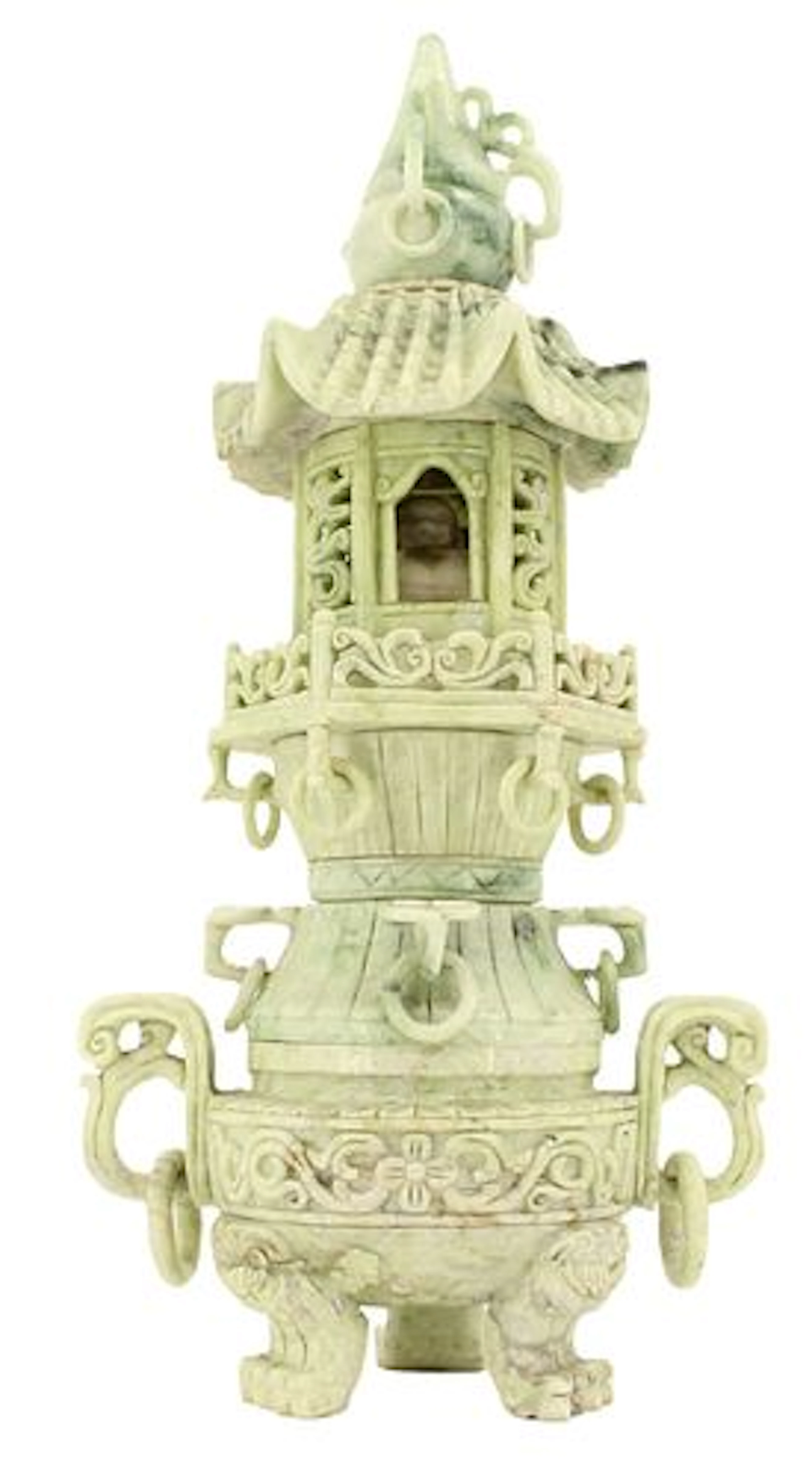 Chinese Carved Provincial Jade Two-Part Pagoda with Buddha - AS IS