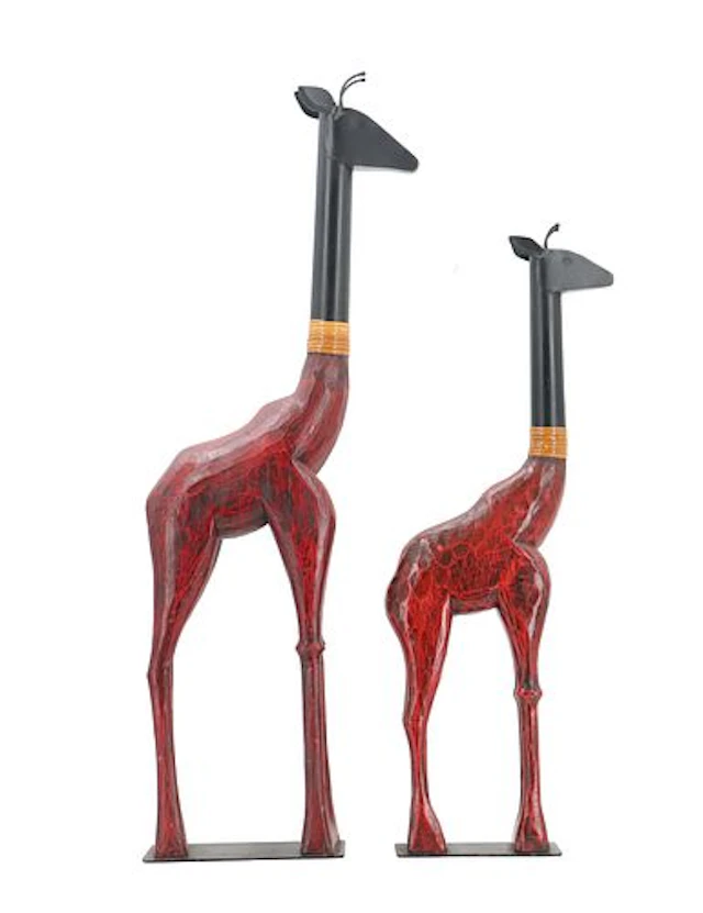 (2) Hand Carved Wooden Giraffes
