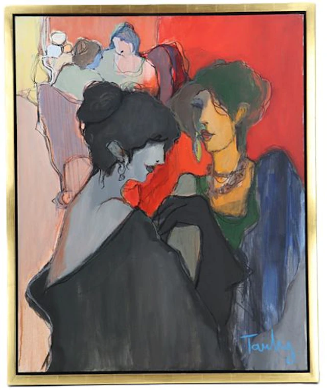 Itzchak Tarkay (1935-2012) Israeli, Acrylic on Canvas "Two Women"
