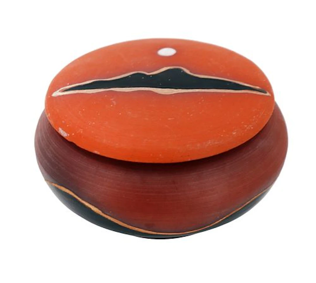 American Southwestern Lidded Hand-Painted Terra Cotta Vessel
