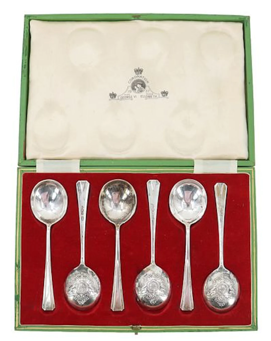 (6) Coronation Commemoration Sterling Silver Spoons in Original Box