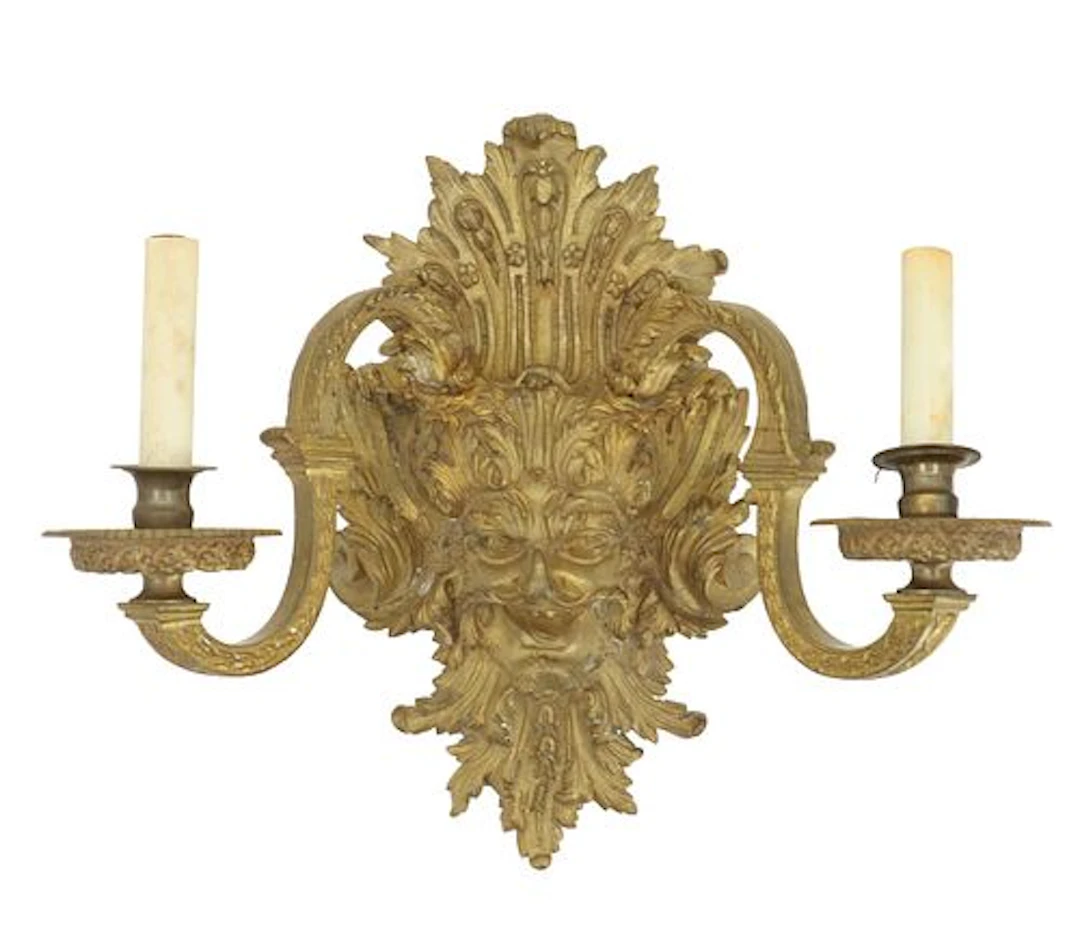 Antique French Napoleon III Style Gilt Bronze Bacchus Electrified Wall Sconce