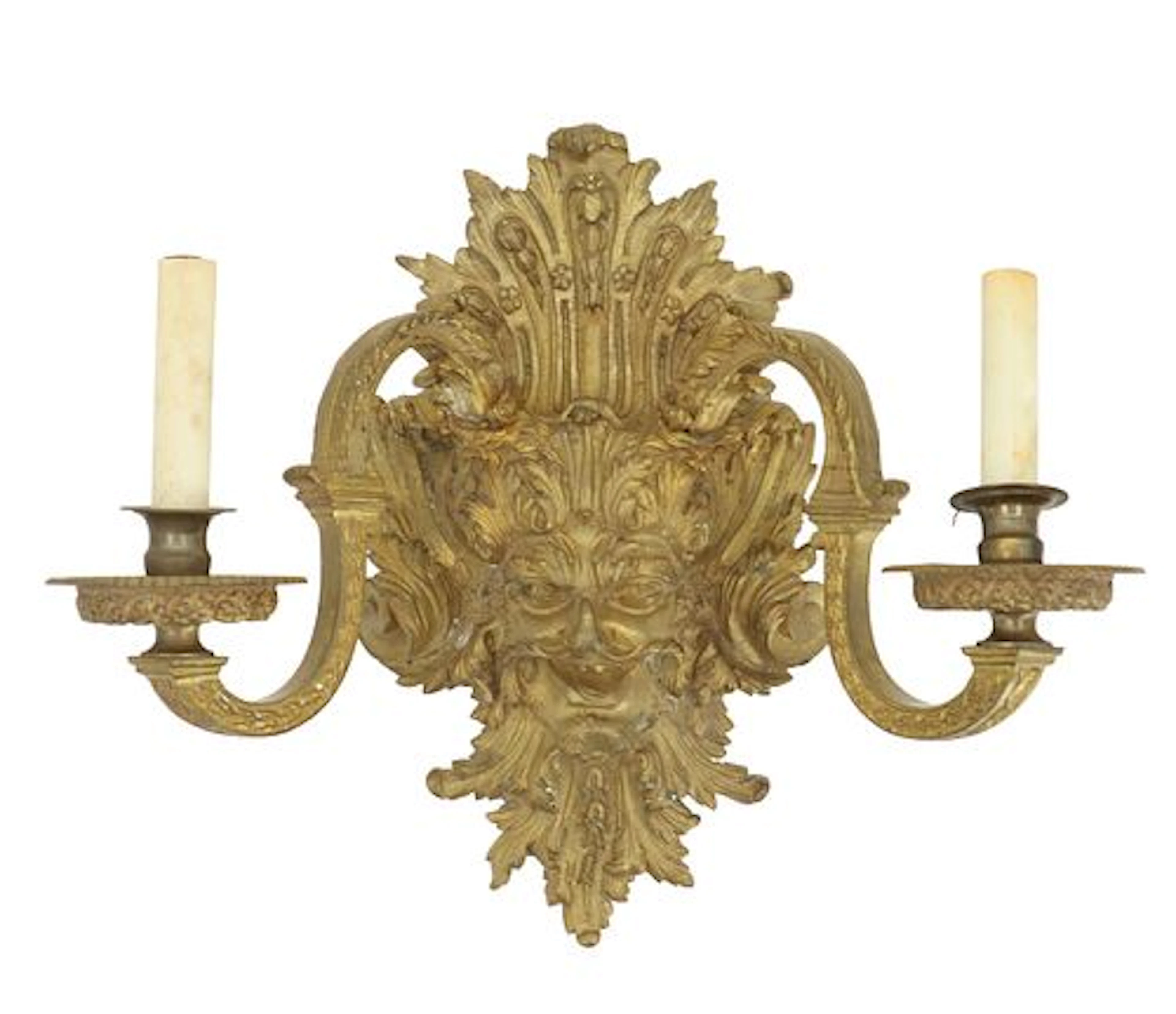 Antique French Napoleon III Style Gilt Bronze Bacchus Electrified Wall Sconce