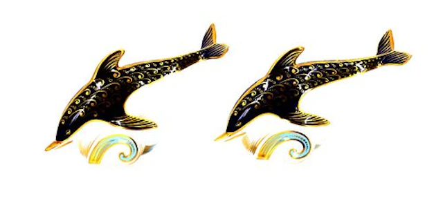 (2) Royal Crown Derby Bone China Imari Bottlenose Dolphin Paperweights