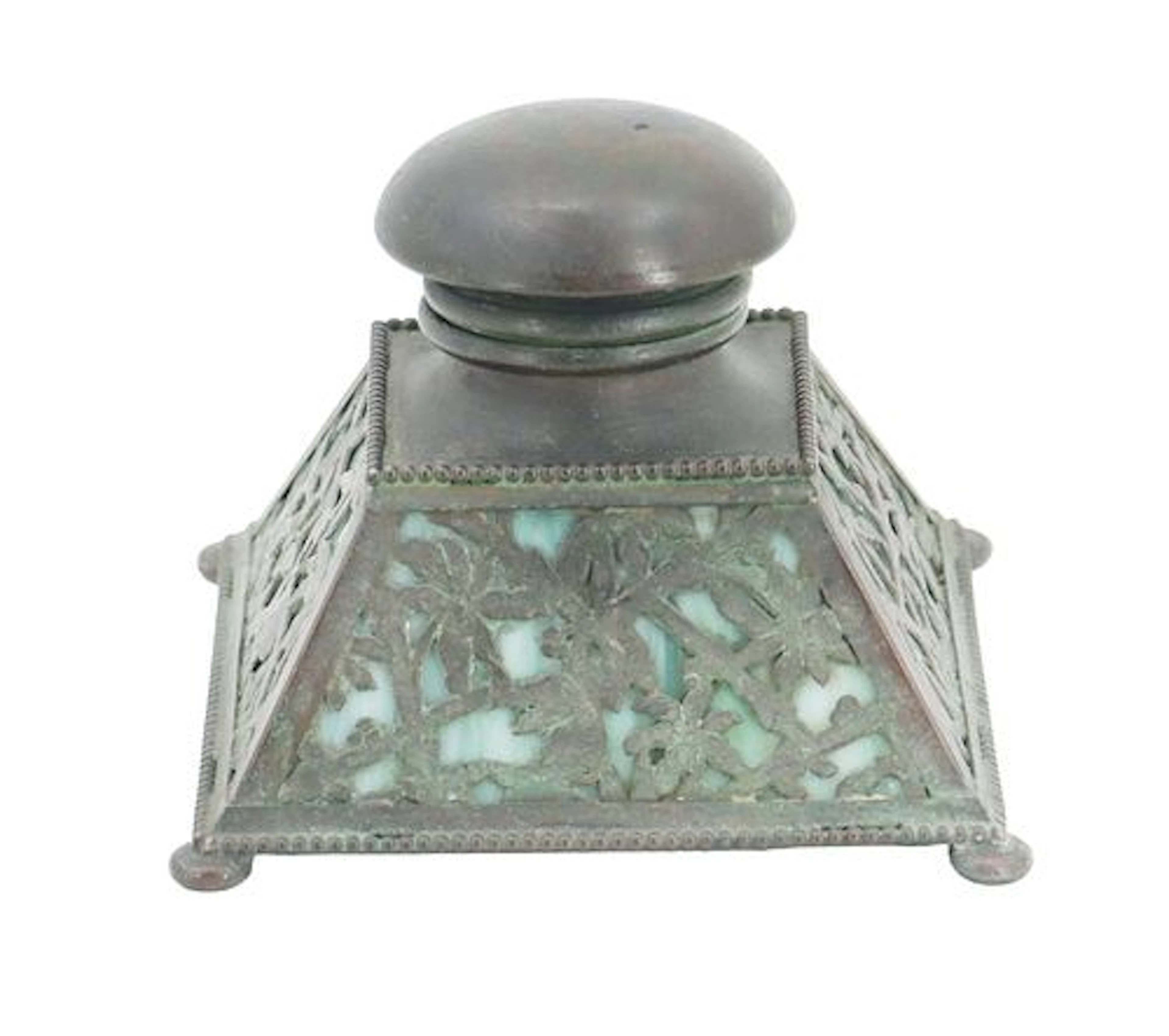Tiffany Style Arts & Crafts Grapevine Pattern Green Slag Glass and