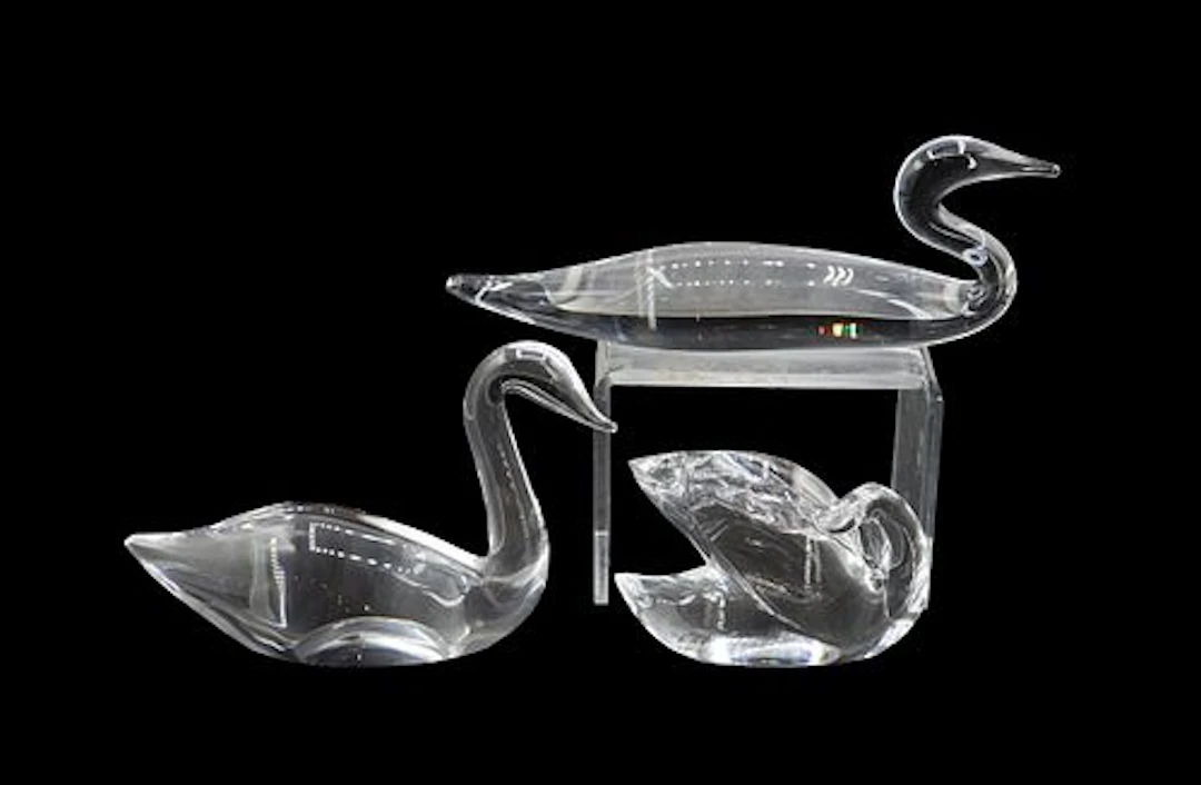 Collection of Three (3) Fine Clear Crystal Swan Figurines
