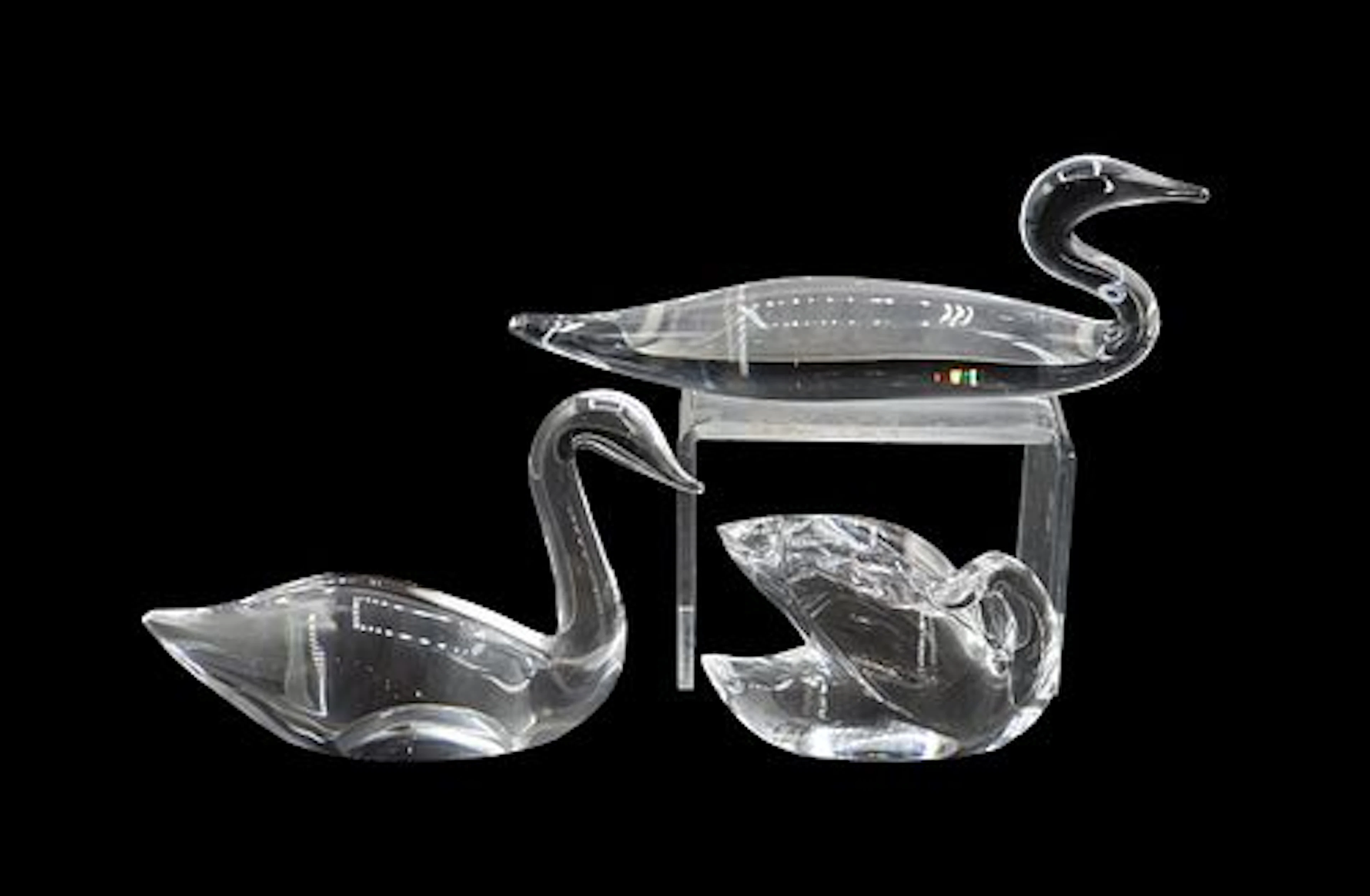 Collection of Three (3) Fine Clear Crystal Swan Figurines