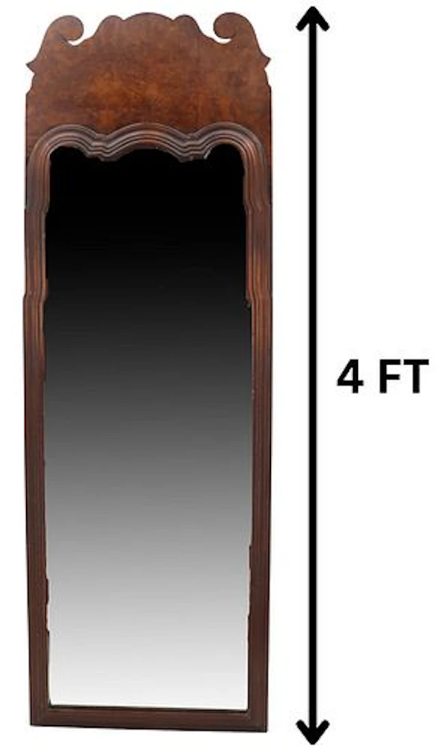 Antique Queen Anne Style Carved Burled Walnut Wall Mirror