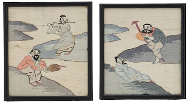 Pair of Antique Chinese Silk Kesi Panels