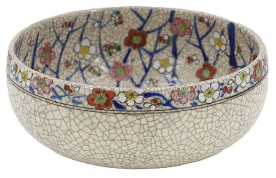 Mid 20th Century Japanese Nishikiyama Floral Crackleware Bowl