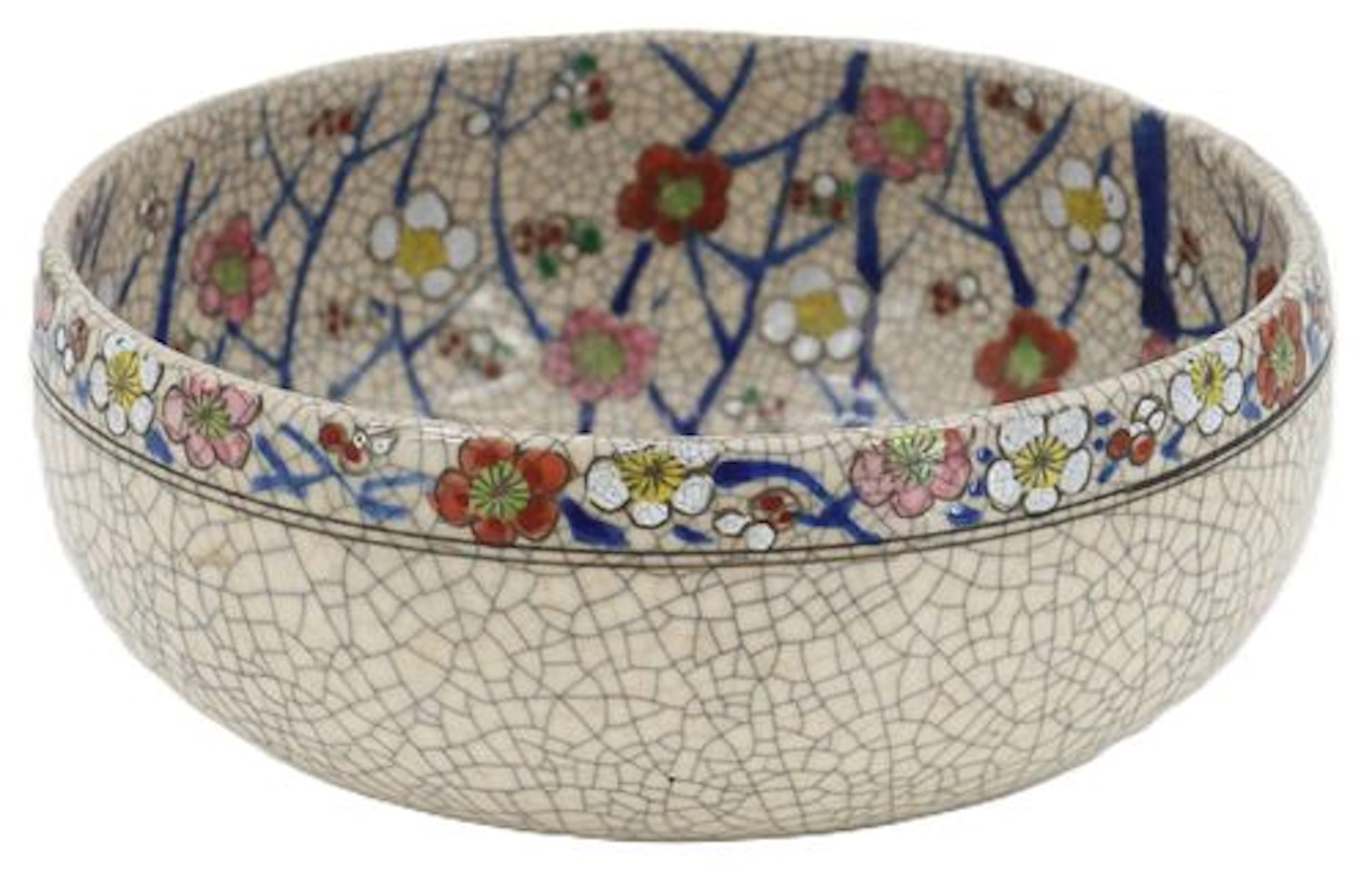 Mid 20th Century Japanese Nishikiyama Floral Crackleware Bowl