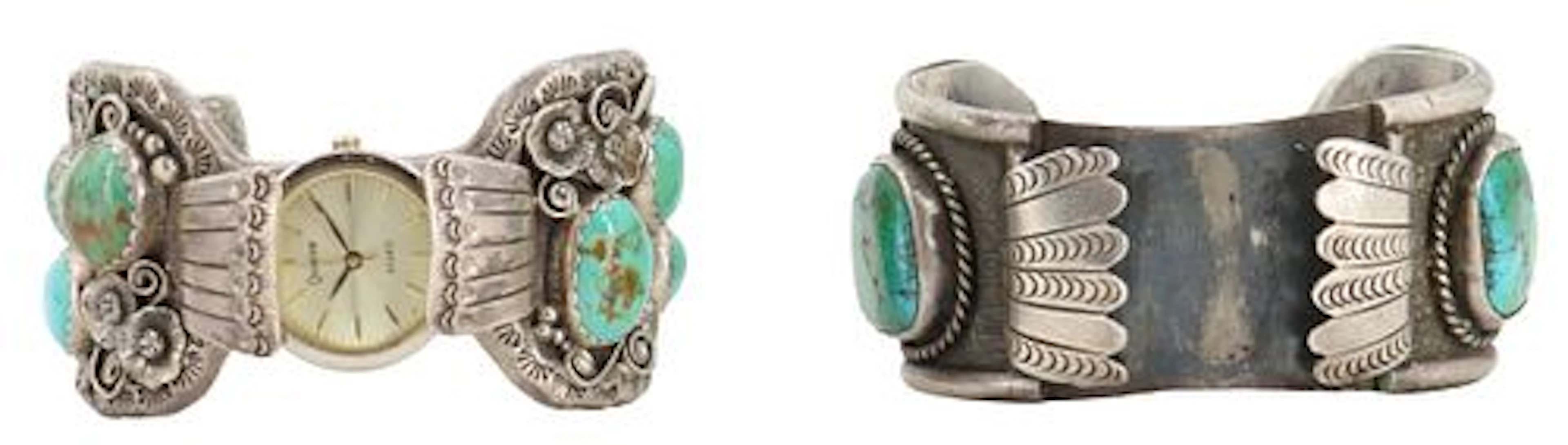 (2) Southwestern Sterling Silver and Turquoise Cuff Bracelets - Gross 7.5 ozt.