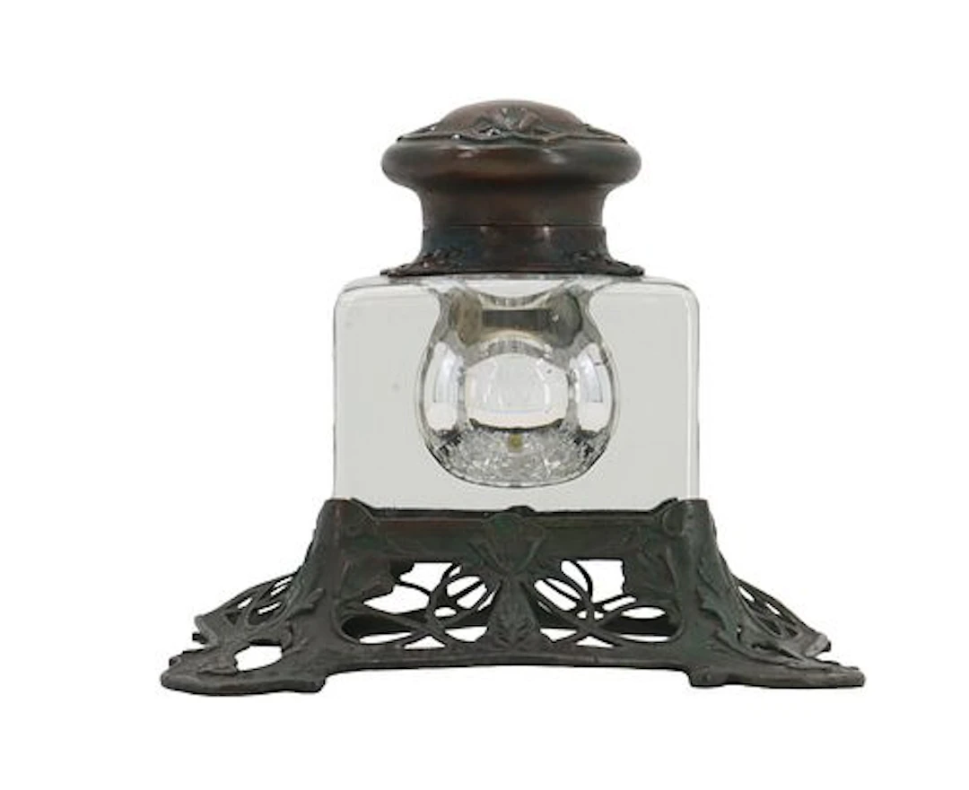 Victorian Reed & Barton Brtiannia Metal and Glass Inkwell
