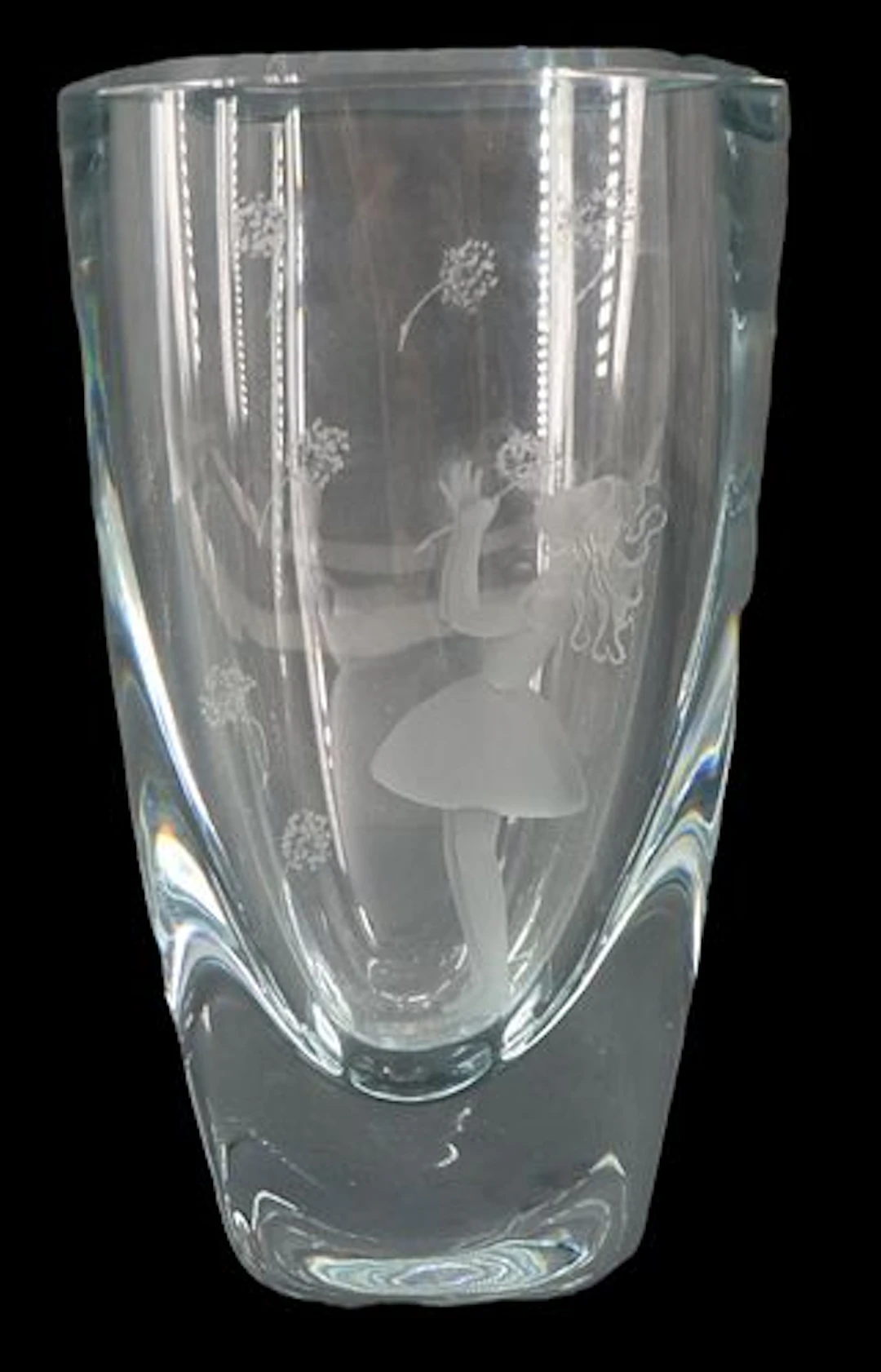 Swedish Strombergshyttan Art Glass Vase with Etched Scene