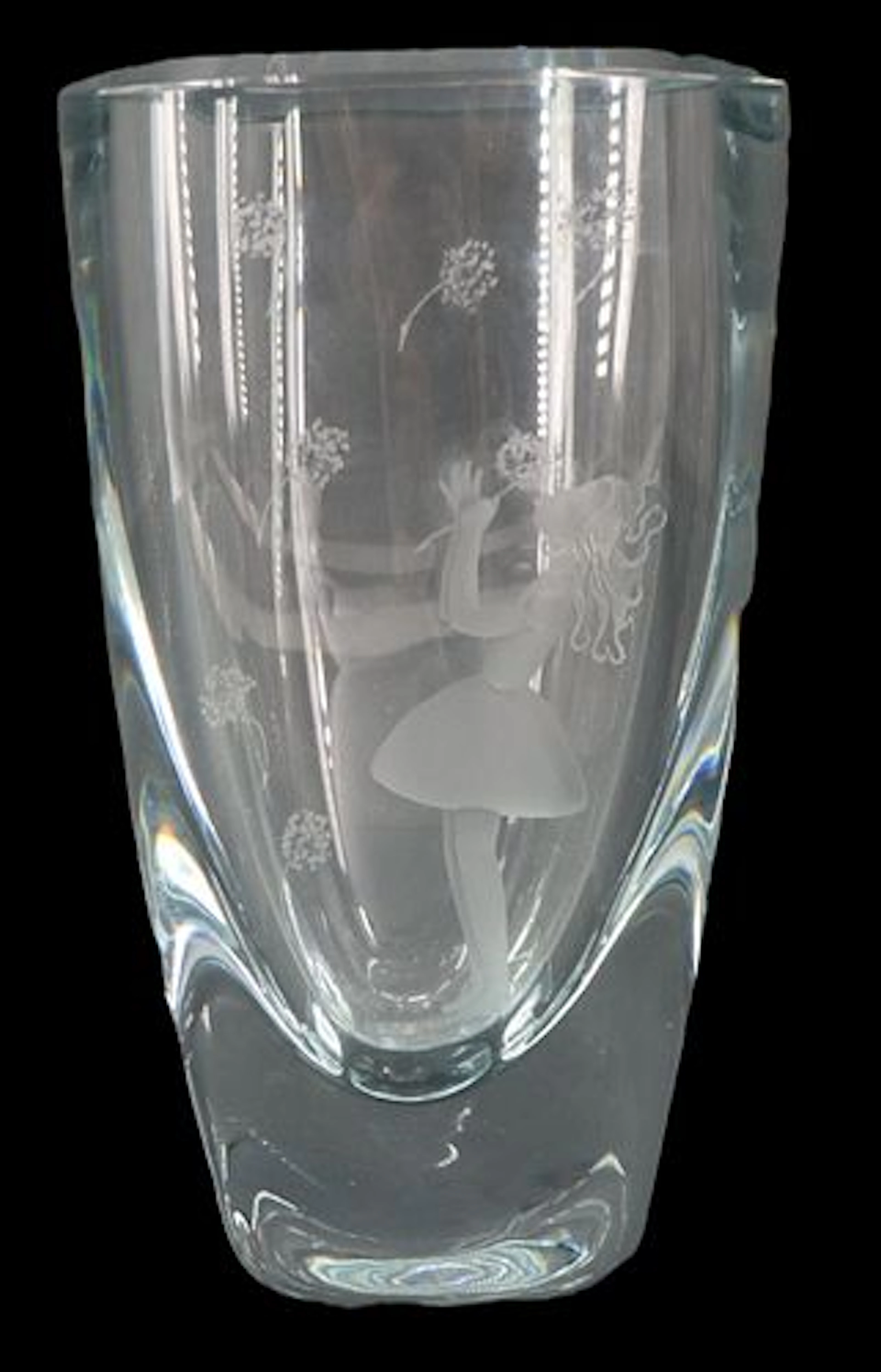 Swedish Strombergshyttan Art Glass Vase with Etched Scene