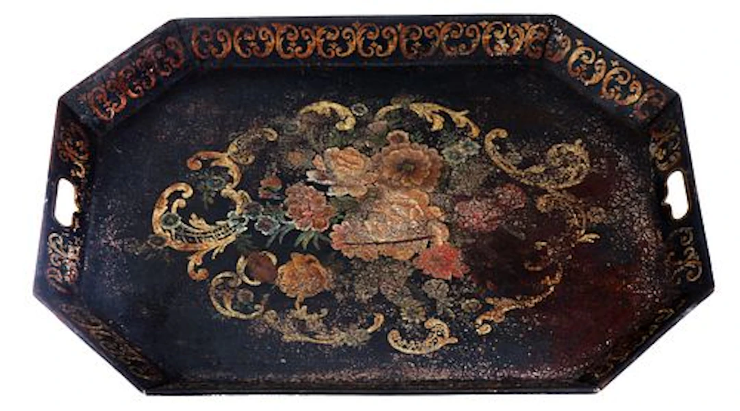 Antique 19th Century Victorian Hand-Painted Toleware Serving Tray