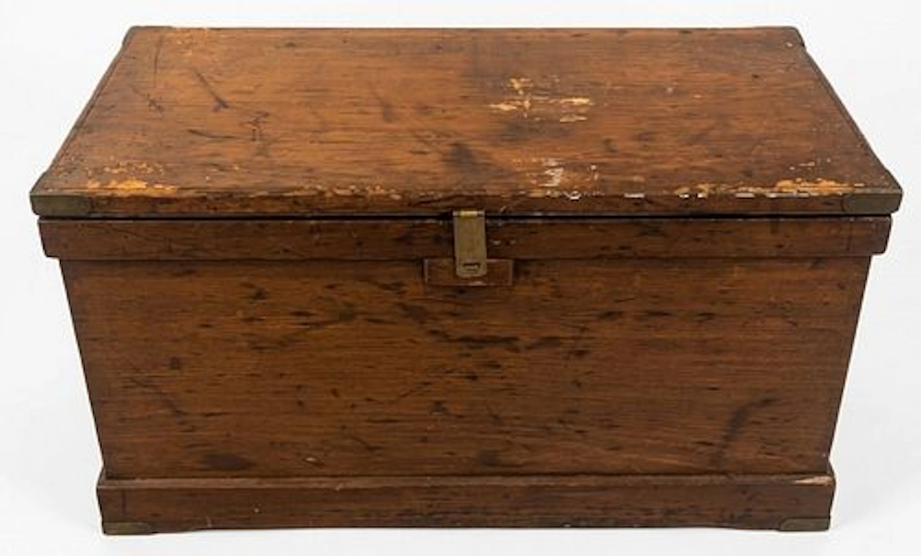 Antique Wooden Storage Chest with Brass Hardware