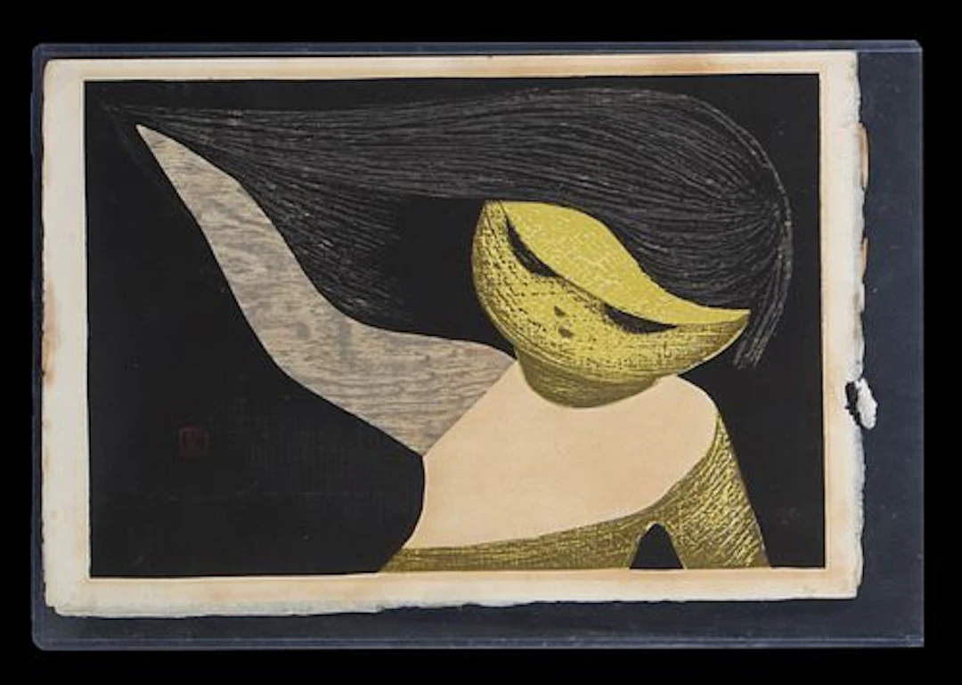 Kawano Kaoru (1916-1965) Japanese, Woodblock Print, "Gentle Breeze"