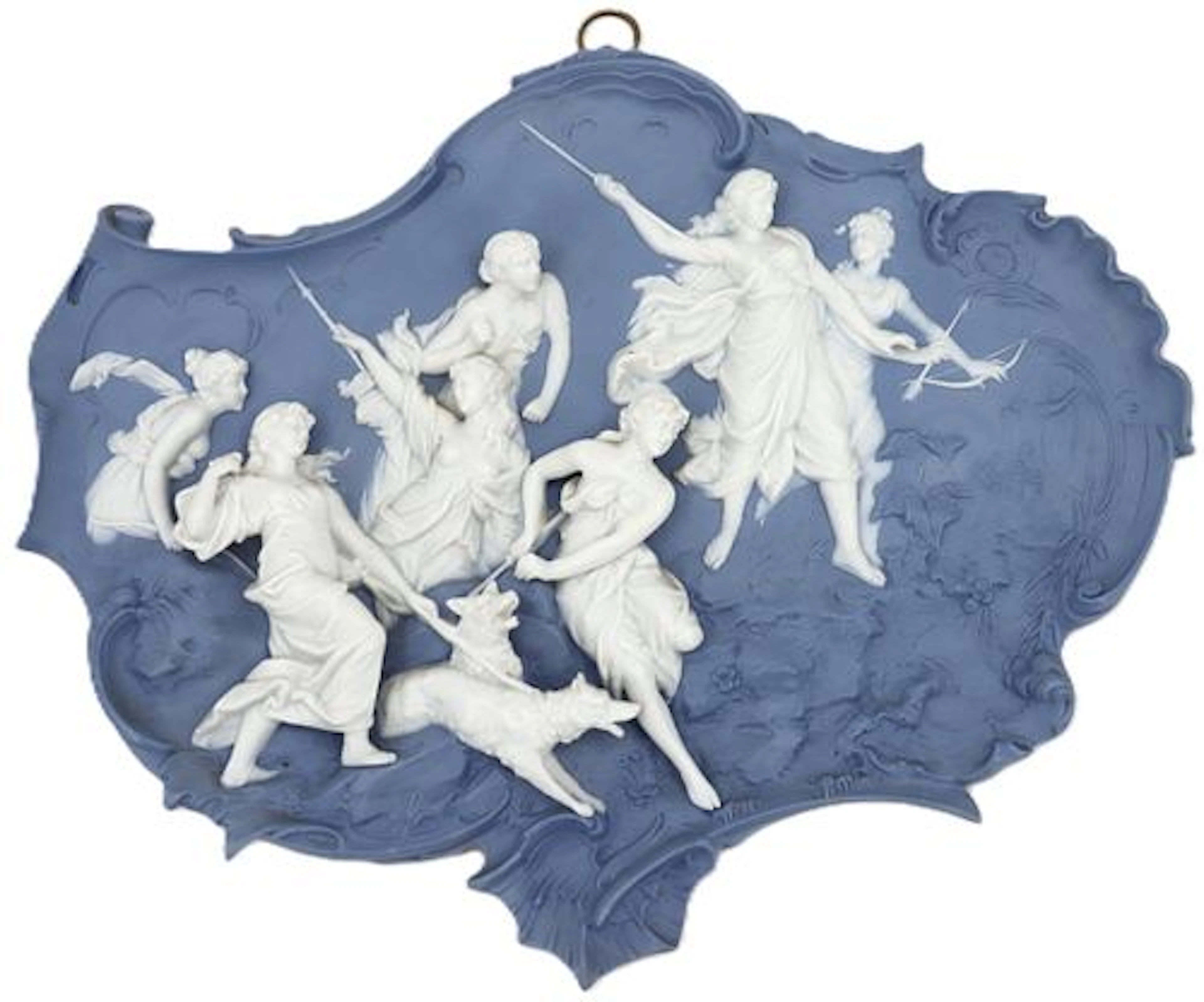 Antique Blue Jasperware Volkstedt Plaque Depicting Diana the Huntress