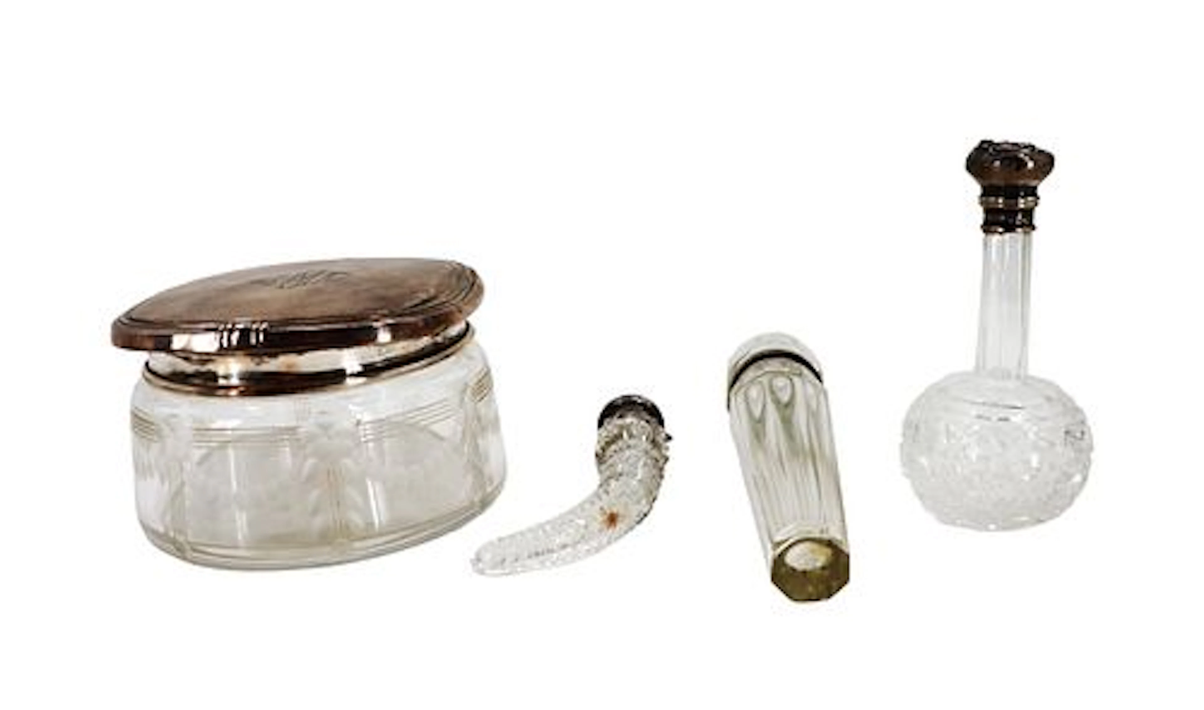 (4) Cut Crystal and Sterling Silver Vanity Items - 2.525 ozt.