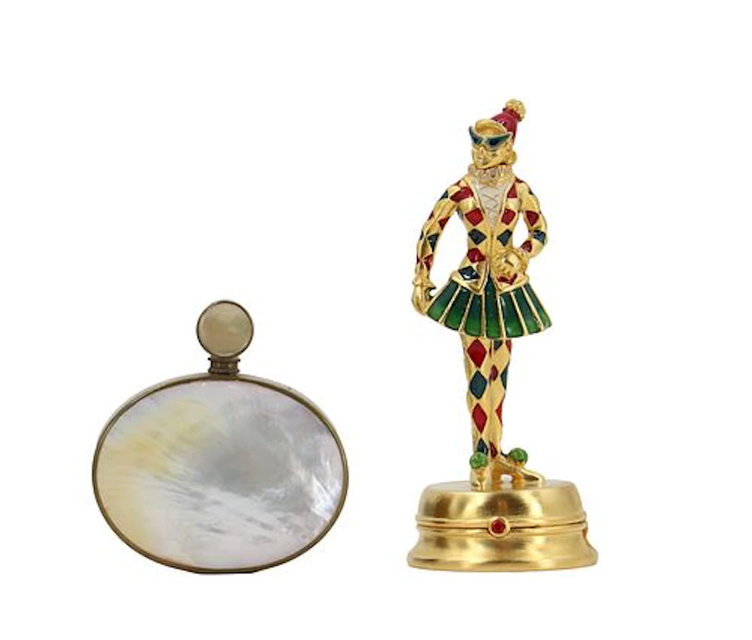 (2) Elegant Vintage Perfume Vessels: M.O.P. bottle & Estee Lauder