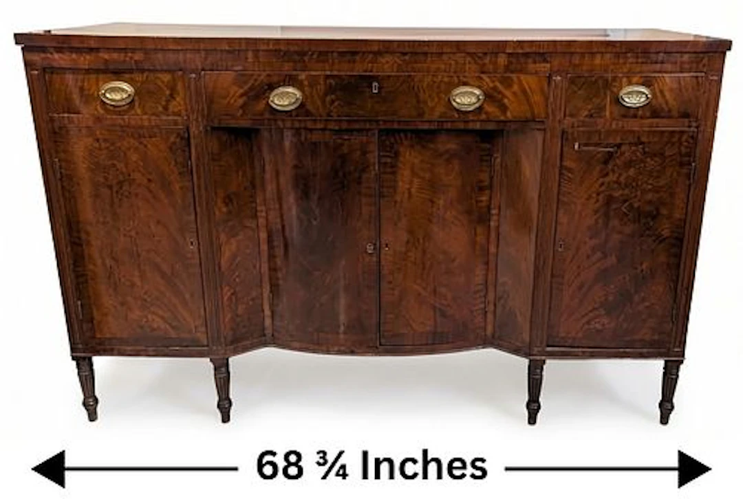 Antique Federal Hand Made Flame Mahogany Sideboard