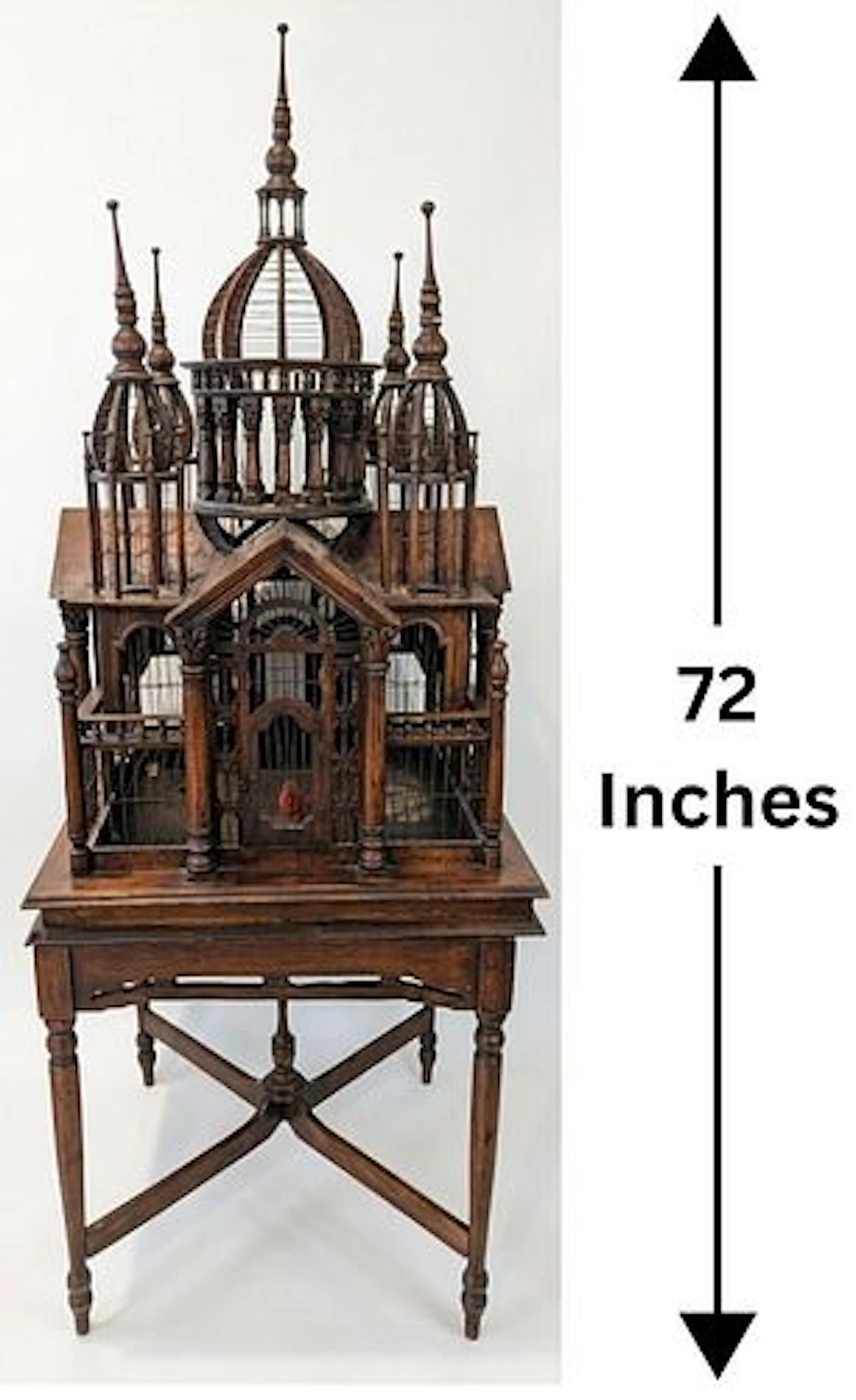 Maitland-Smith Victorian Style Mahogany Cathedral Form Birdcage on Table Base