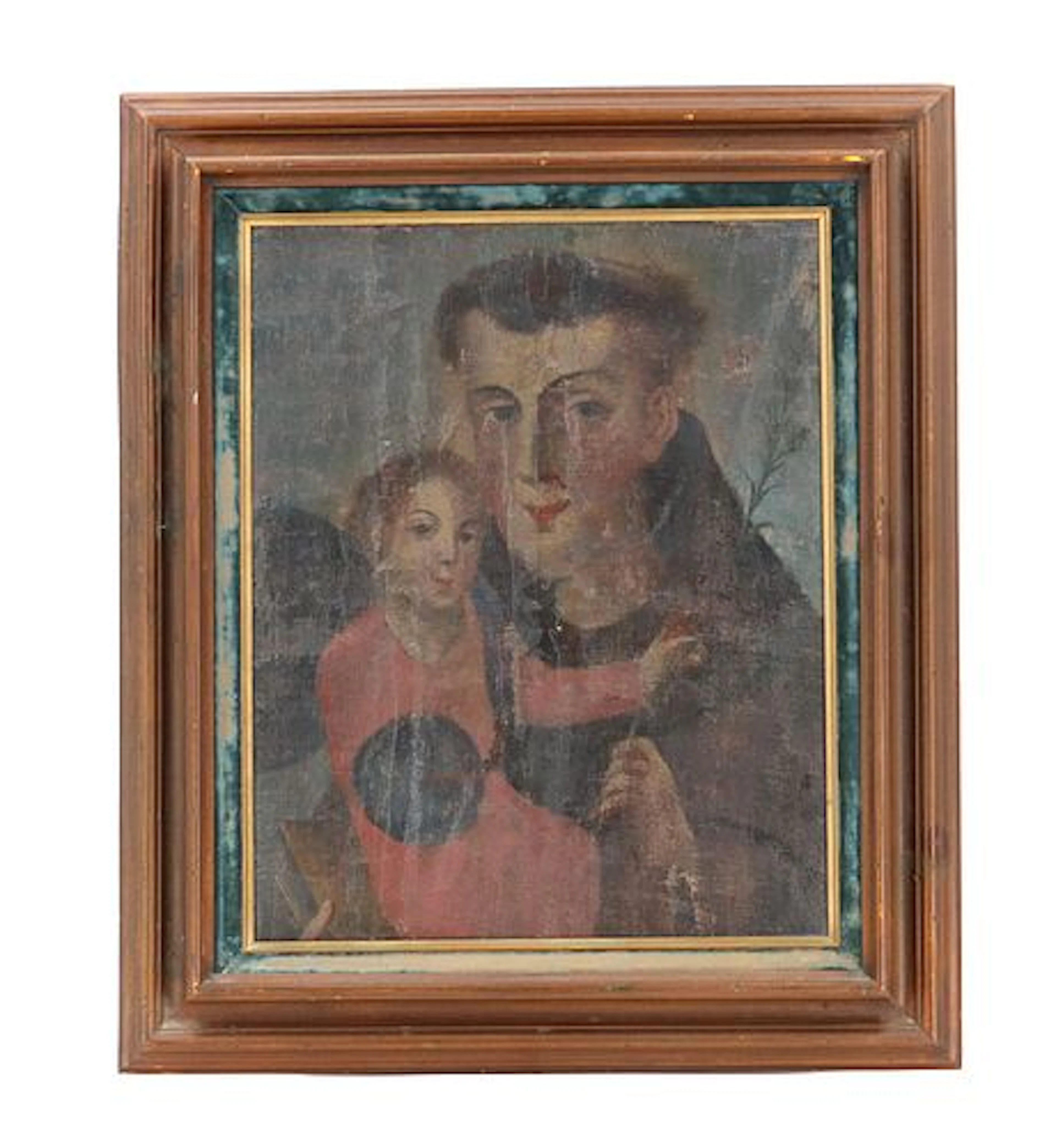 19th Century Devotional Oil Painting Saint Anthony of Padua Holding