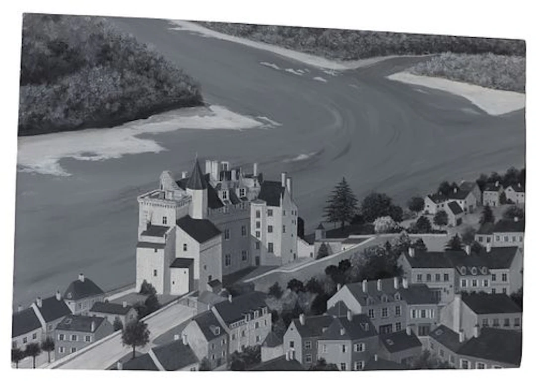 Frenchie Monochromatic Oil on Canvas "Chateau de Monsoreau"
