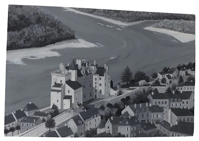 Frenchie Monochromatic Oil on Canvas "Chateau de Monsoreau"