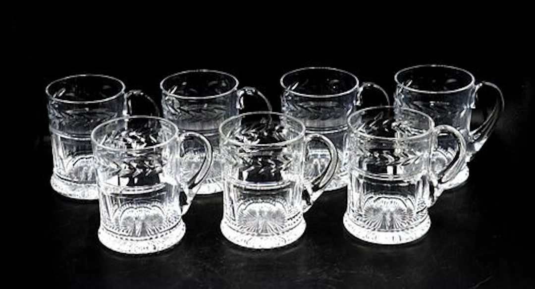 (7) English Stuart Crystal Miniature Tankards