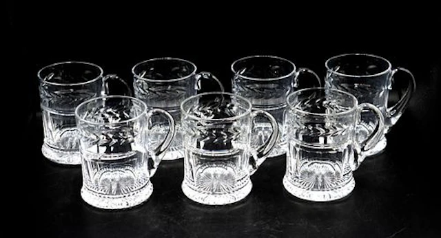 (7) English Stuart Crystal Miniature Tankards
