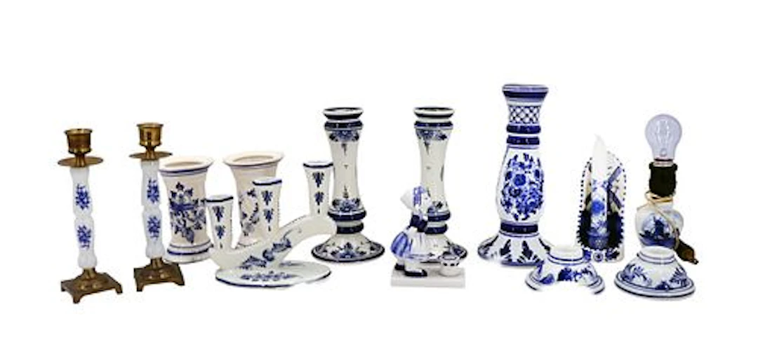 (13) Dutch Delft Blue and White Ceramic Candlesticks
