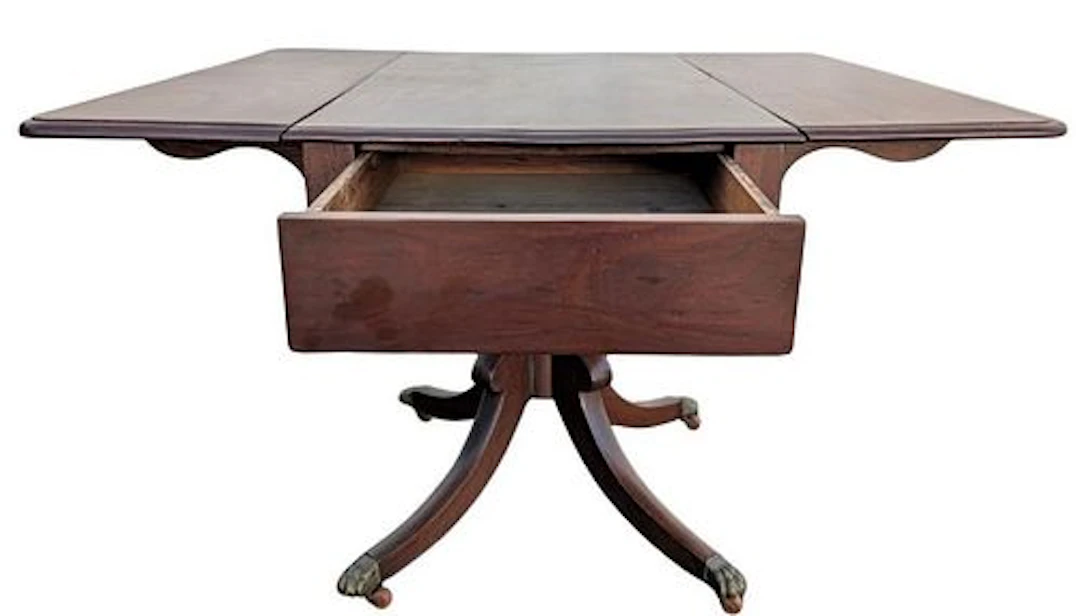 Antique English Carved Mahogany Pembroke Table on Casters