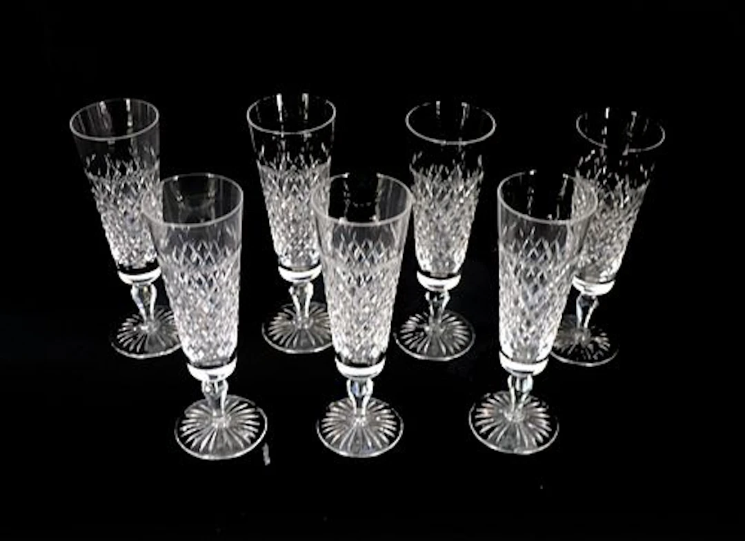 (7) English Stuart Cut Crystal Hardwicke Champagne Flutes