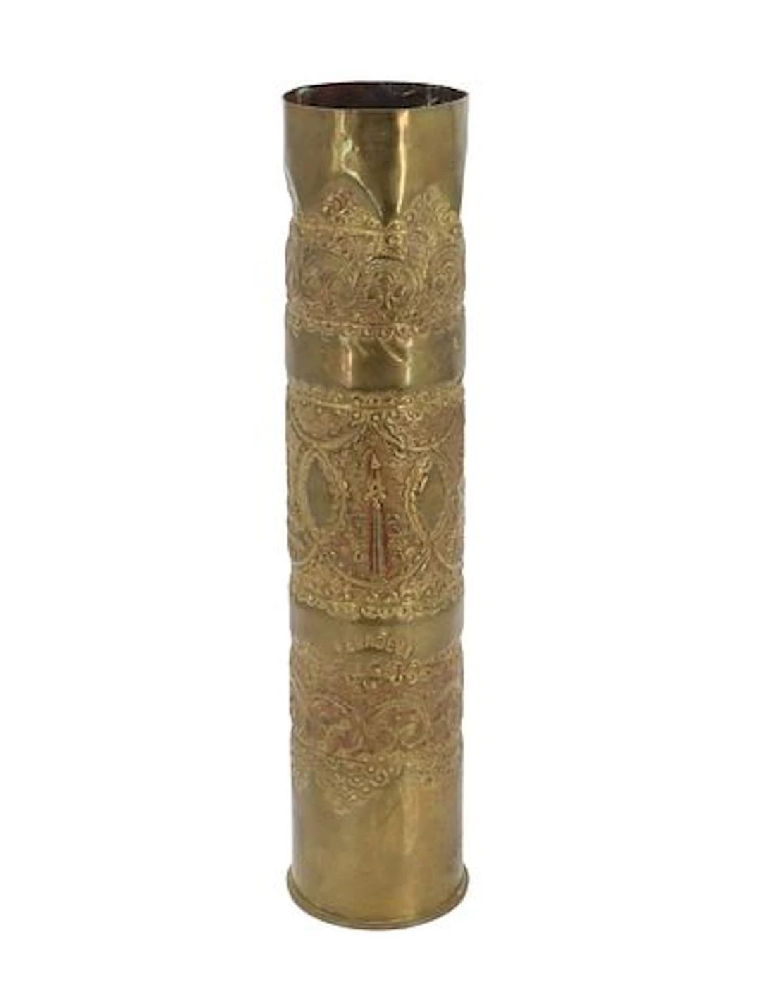 Antique Bosnian Trench Art Brass Embossed Artillery Shell