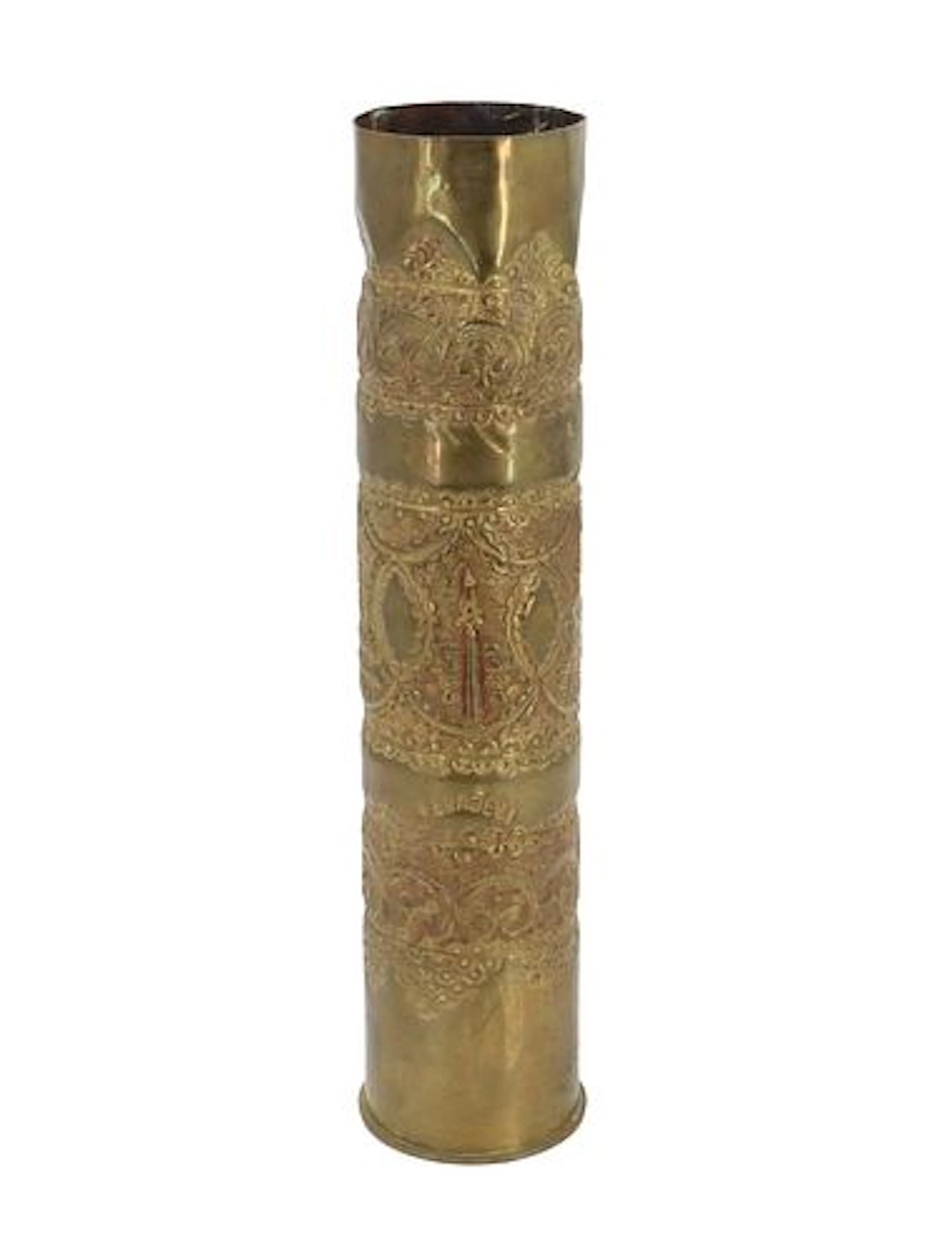 Antique Bosnian Trench Art Brass Embossed Artillery Shell