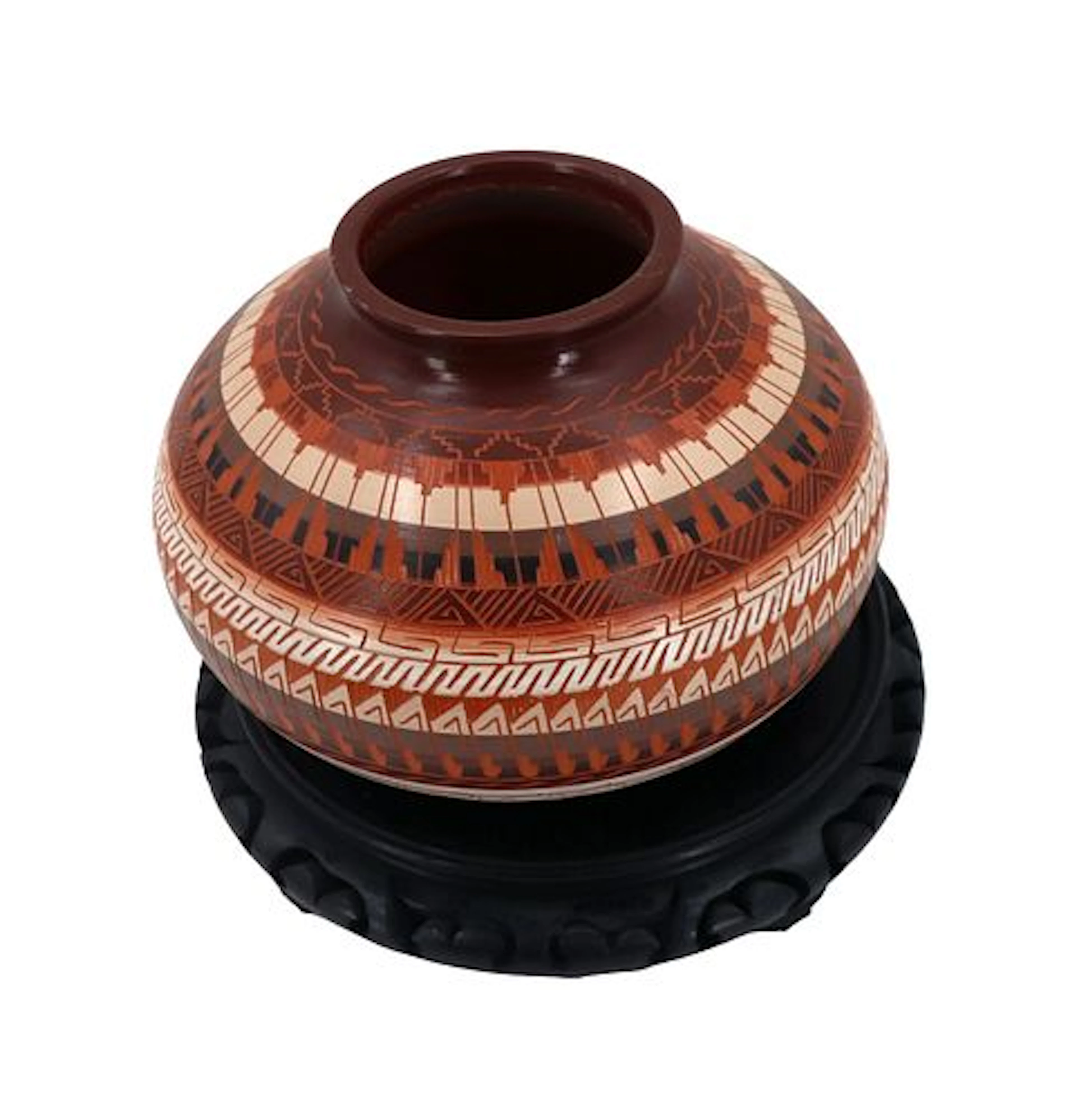 Agnes Woods (20th Century) Navajo, Polychrome Etched Pottery Vessel