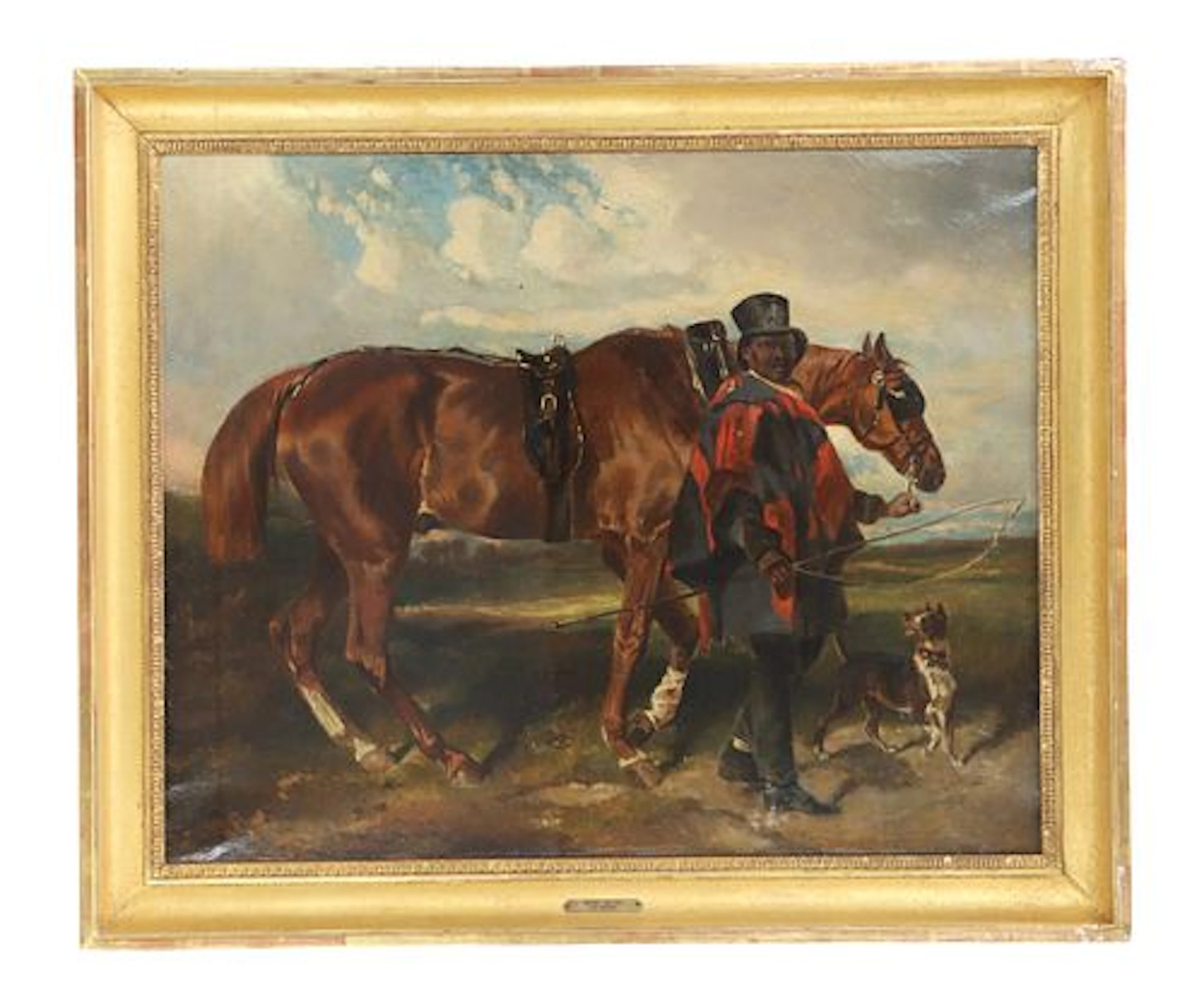 Alfred de Dreux (1810-1860) French, Oil on Canvas Equestrian "Le Cocher Noir"
